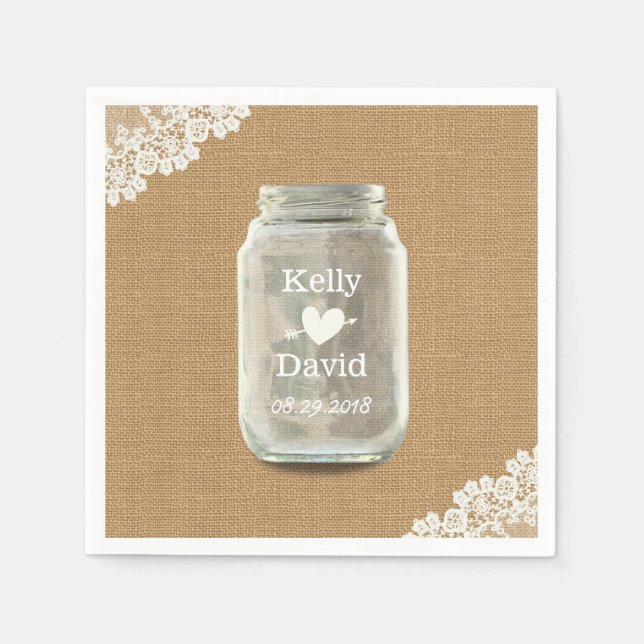Serviette En Papier Mariage rustique Mason Jar Burlap & Lace (Devant)