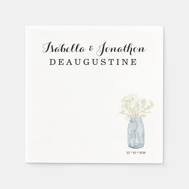 Serviette En Papier Mariage rustique personnalisé - Mason Jar (Devant)