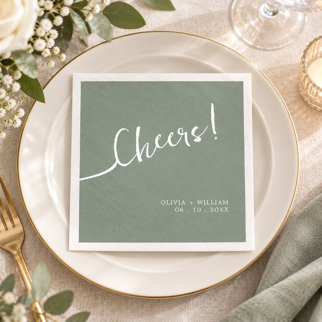 Serviette En Papier Mariage Script Sage Vert Cheers (Sage Green Cheers Script Wedding)