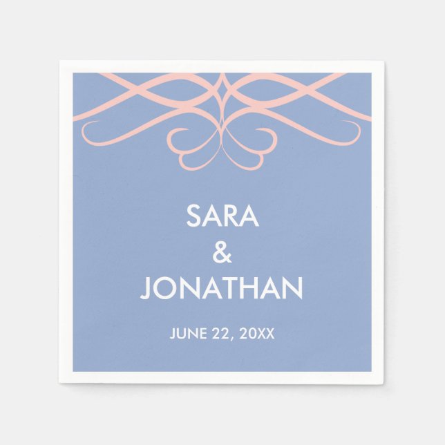 Serviette En Papier Mariage Serenity Blue, Fleurs de Rose Quartz (Devant)