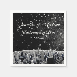 Serviette En Papier Mariage silhouette de NYC gravée #2 Noir Blanc Cœu