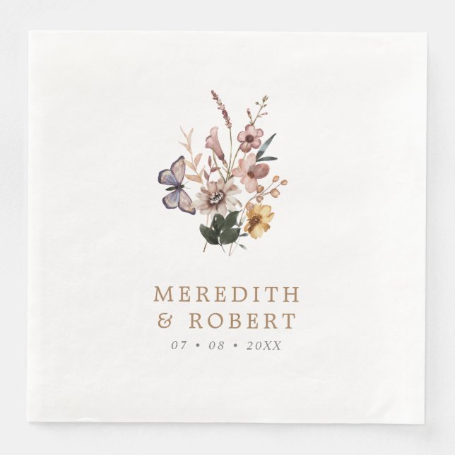 Serviette En Papier Mariage simple automne Fleurs sauvages (Devant)