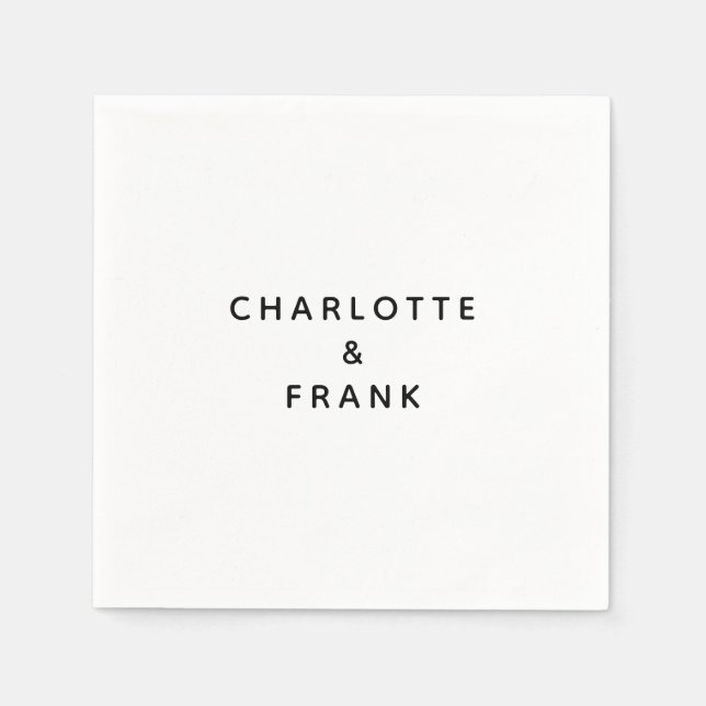 Serviette En Papier Mariage Simple Black Couple Names (Devant)