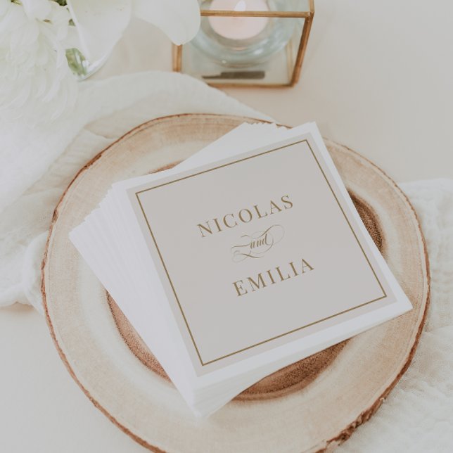 Serviette En Papier Mariage simple classique beige et or (Créateur téléchargé)