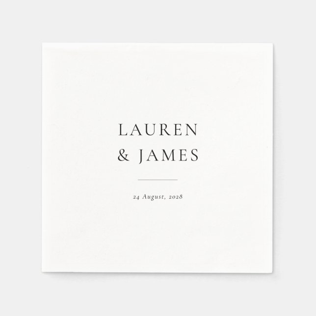 Serviette En Papier Mariage Simple Classique Nom & Date du Couple (Devant)