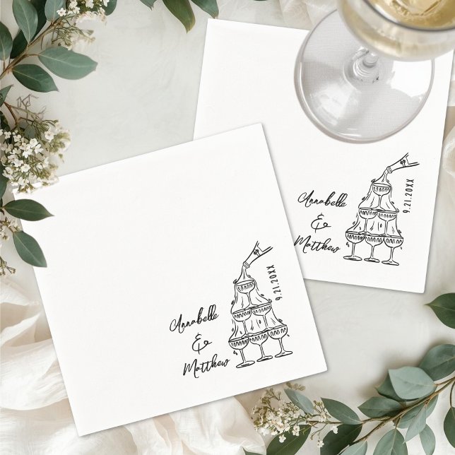 Serviette En Papier Mariage Simple Cocktail Dessiné à la Main (Hand Drawn Simple Cocktail Wedding Napkins)