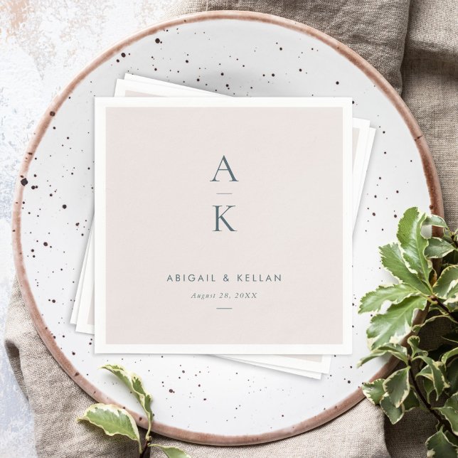 Serviette En Papier Mariage simple de Monogramme bleu marine moderne (Créateur téléchargé)