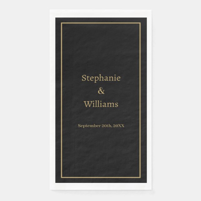 Serviette En Papier Mariage Simple Élégant Noir Or Nom Minimal (Devant)
