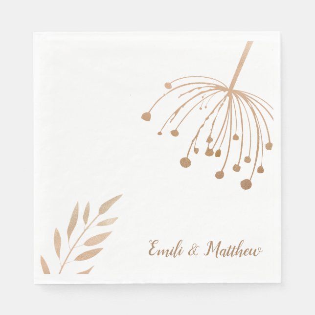 Serviette En Papier Mariage simple floral botanique or (Devant)