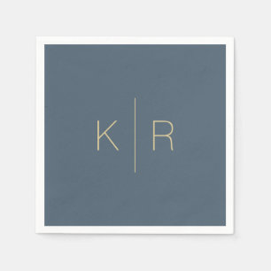 Serviette En Papier Mariage simple Midnight Blue Gold Monogram