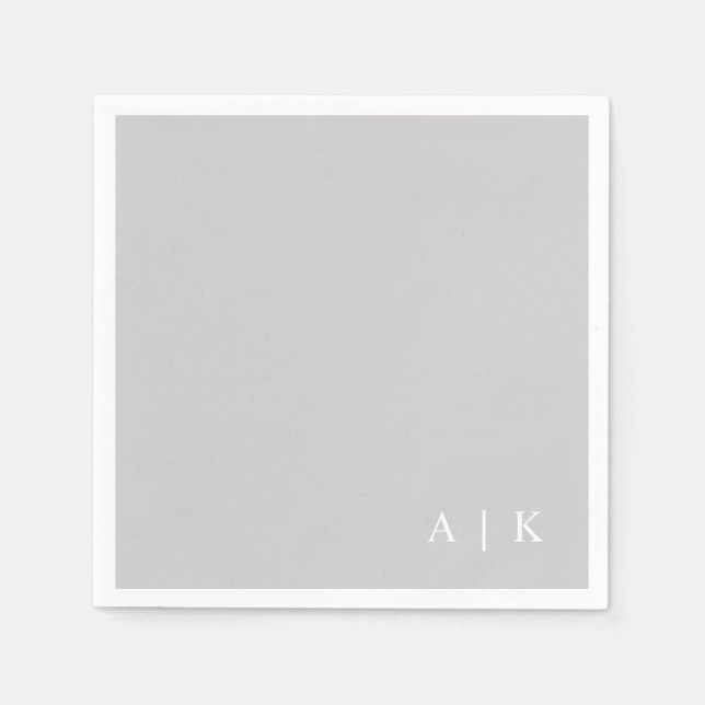 Serviette En Papier Mariage simple minimal monogramme gris personnalis (Devant)