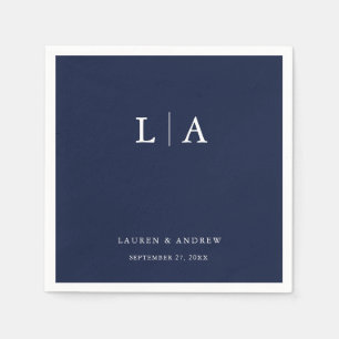 Serviette En Papier Mariage simple minimaliste bleu marine Napki