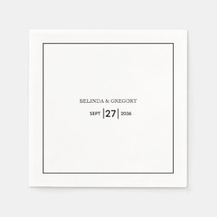 Serviette En Papier Mariage simple minimaliste noir et blanc