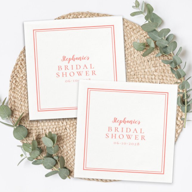 Serviette En Papier Mariage Simple Moderne Fête de Mariage Blanc Corai (Coral White Bridal Shower Wedding Simple Modern Napkins)