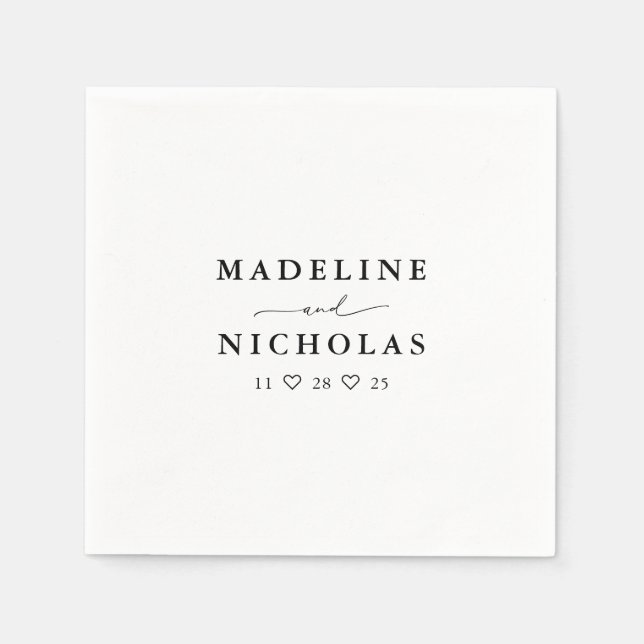 Serviette En Papier Mariage Simple Moderne Noir Et Blanc (Devant)