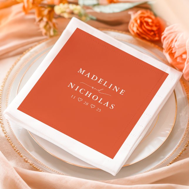 Serviette En Papier Mariage simple moderne orange coucher de soleil à  (Créateur téléchargé)
