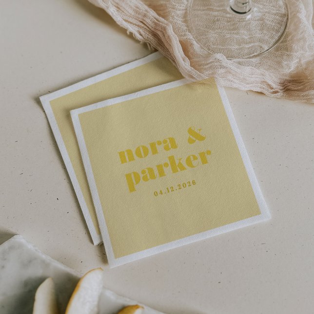 Serviette En Papier Mariage simple Monogramme jaune beurre (Butter Yellow Simple Monogram Wedding Napkins)