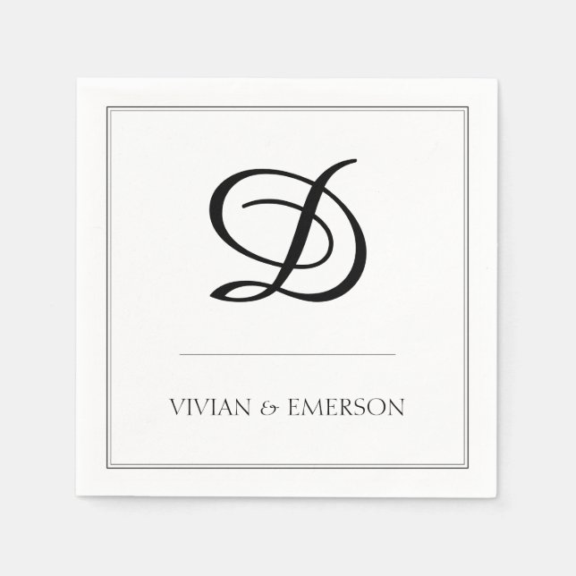 Serviette En Papier Mariage simple noir blanc élégant Monogramme (Devant)