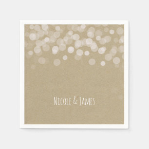 Serviette En Papier Mariage Simple Rustique Papier Brun Lumières Blanc