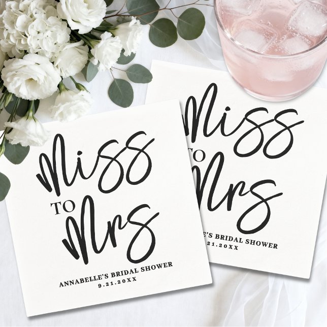 Serviette En Papier Mariage Simple Script Noir et Blanc pour une Baby  (Simple Black White Script Bridal Shower Napkins)