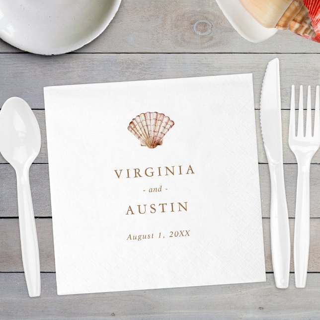 Serviette En Papier Mariage simple Seashell (Elegant Simple Seashell Beach Wedding Paper Napkins by Painted Paperie
)