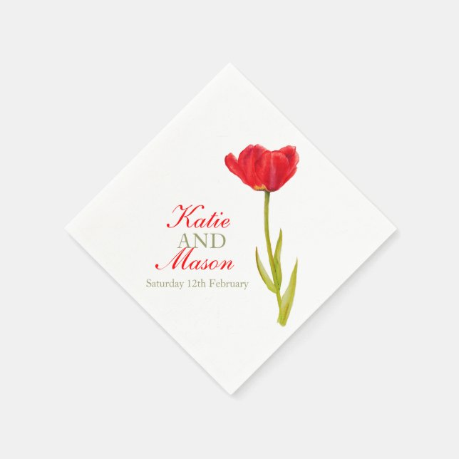 Serviette En Papier Mariage simple tulipe rouge art nommé papier servi (Coin)