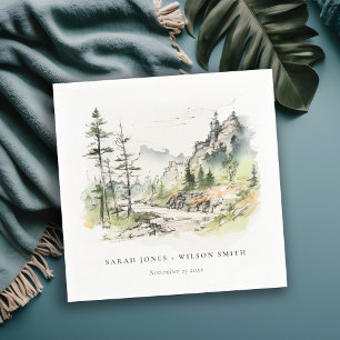 Serviette En Papier Mariage Sketch Paysage de montagne de Soft Woods
