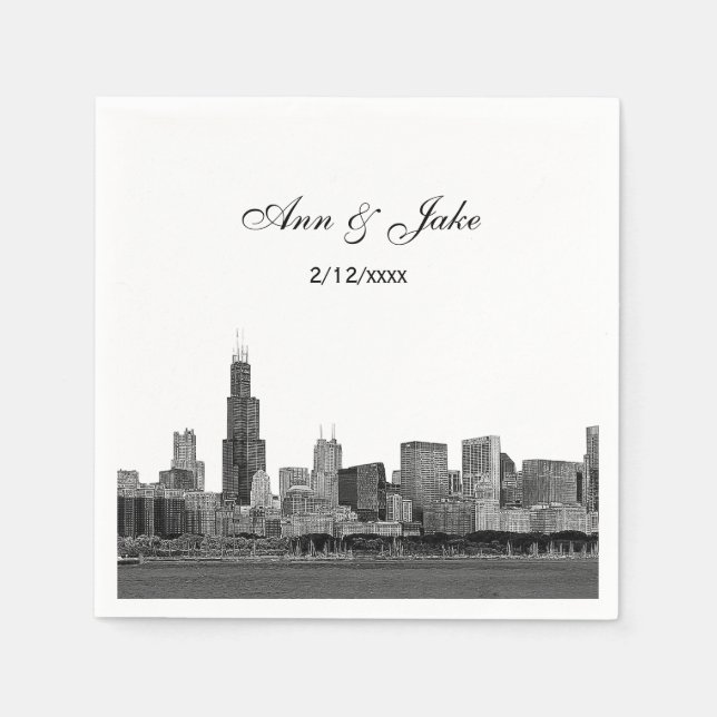 Serviette En Papier Mariage Skyline de Chicago (Devant)