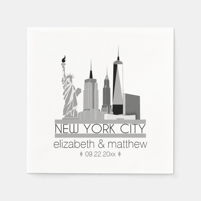 Serviette En Papier Mariage Skyline de New York (Devant)