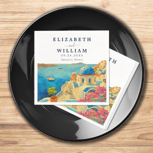 Serviette En Papier Mariage Skyline Santorini Grèce Watercolor