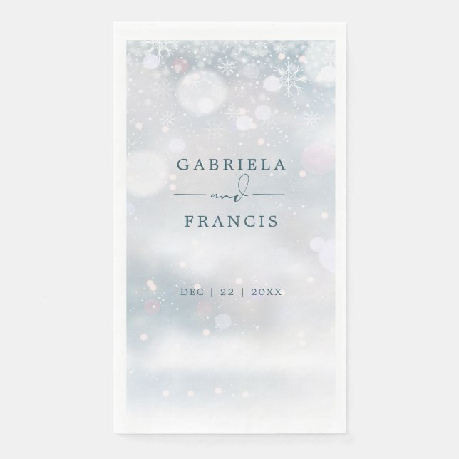 Serviette En Papier Mariage sous la neige en pays merveilleux d'hiver (Devant)