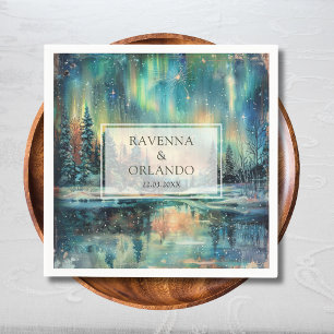 Serviette En Papier Mariage sous le ciel nocturne du lac Forest aux lu