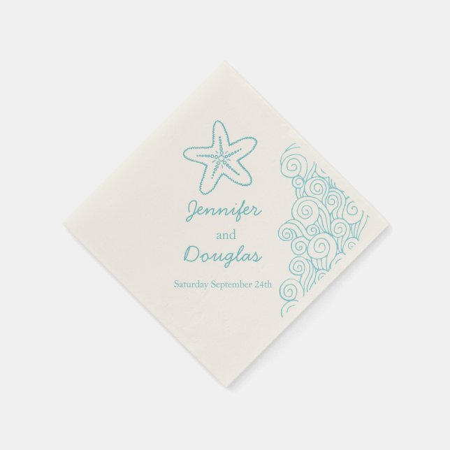 Serviette En Papier Mariage star de la mer tourbillon aqua crème servi (Coin)