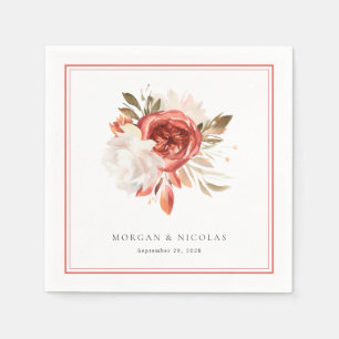 Serviette En Papier Mariage subtil de bouquet floral rouge et blanc