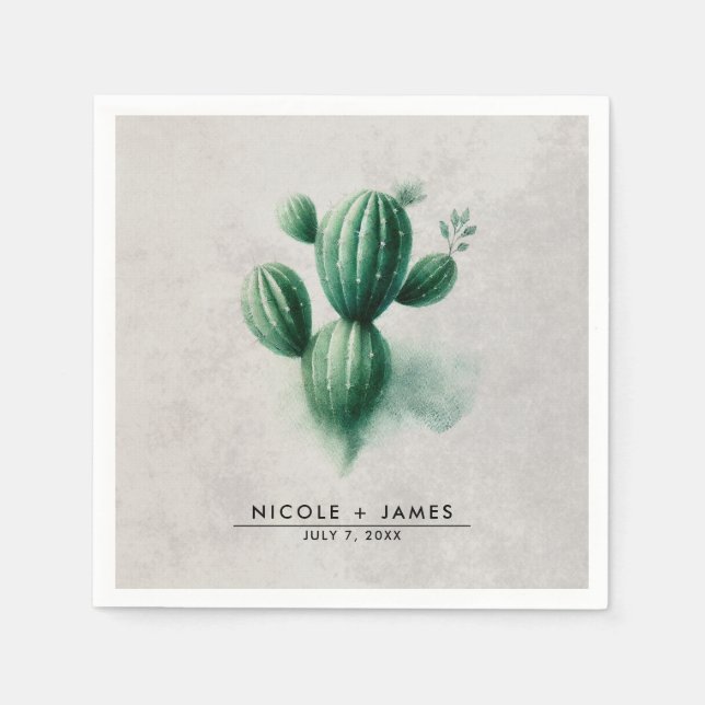 Serviette En Papier Mariage Sud-Ouest au Cactus Vert Aquarelle (Devant)