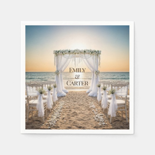 Serviette En Papier Mariage Sunset Beach Avec Arche Florale (Devant)