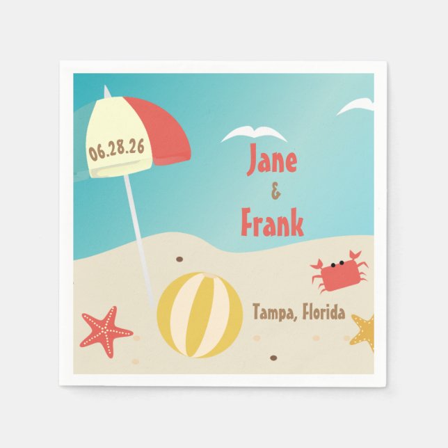 Serviette En Papier Mariage sur la Plage  (Devant)