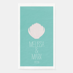 Serviette En Papier Mariage sur la Plage Coquillage Couple Nom