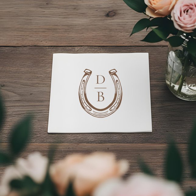Serviette En Papier Mariage sur mesure avec fer à cheval western rusti (Rustic Western Horseshoe Custom Monogram Wedding Napkins)