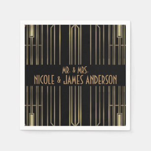 Serviette En Papier Mariage sur mesure Black & Gold 20's Art Déco Gats
