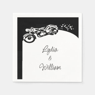 Serviette En Papier Mariage sur moto personnalisée noir blanc 