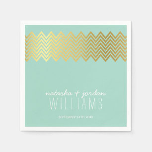 Serviette En Papier MARIAGE TABLE DÉCOR chevron motif menthe or