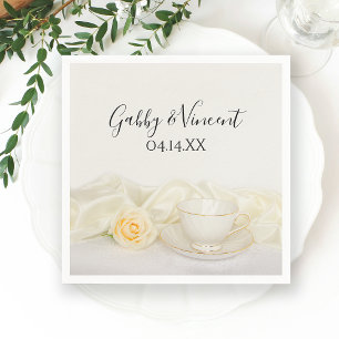 Serviette En Papier Mariage Tasse à Thé et Rose Blanche