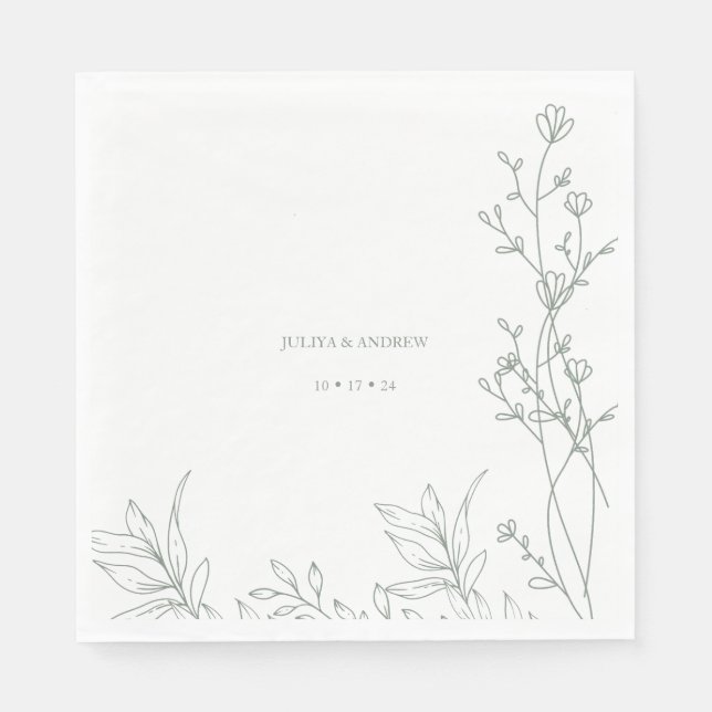 Serviette En Papier Mariage tendance texte vert saga (Devant)