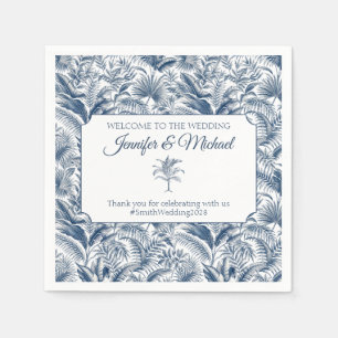 Serviette En Papier Mariage Textes Personnalisés Botanique Palme Bleue