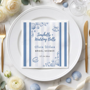 Serviette En Papier Mariage thème coquillages bleu nautique personnali