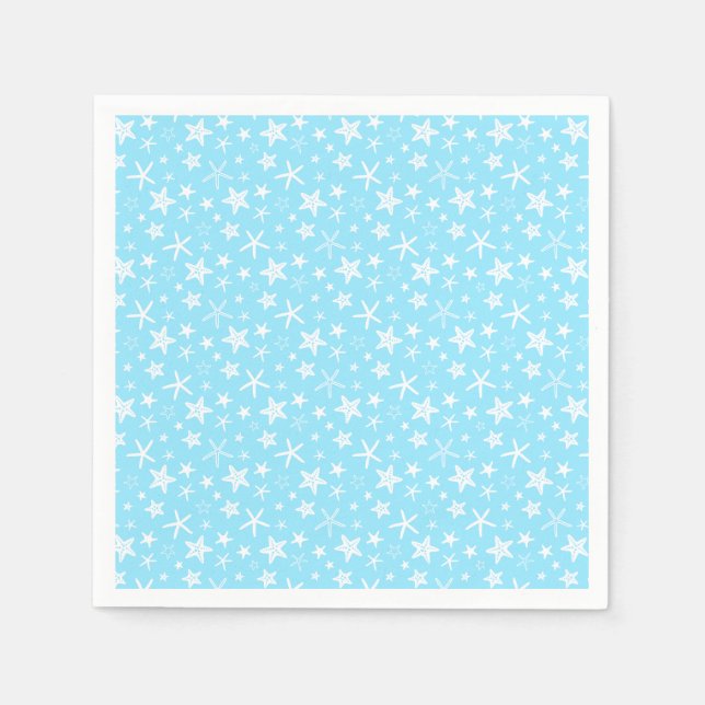 Serviette En Papier Mariage thème étoile de mer bleu blanc (Devant)
