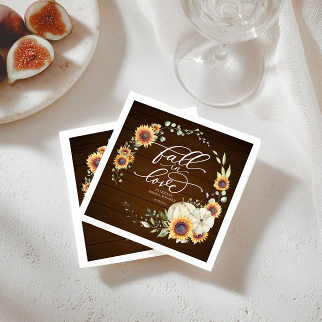 Serviette En Papier Mariage Thème Fleurs de Soleil Verdure Automnale (Créateur téléchargé)