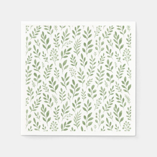 Serviette En Papier Mariage Thème Jardin Floral Vert (Devant)