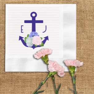 Serviette En Papier Mariage Thème Marin à Rayures Florales